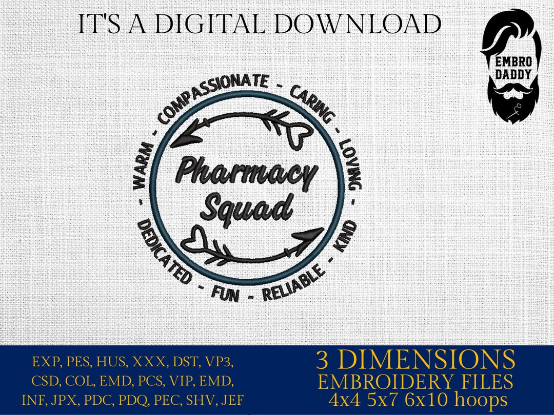 Machine Embroidery Files, Pharmacy Squad, Dst, PES, Xxx, Hus & More - Etsy