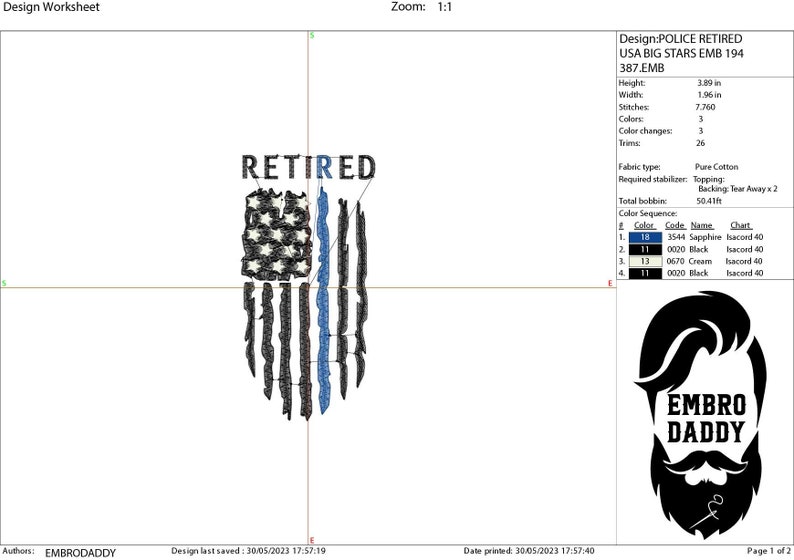Machine Embroidery Files, American Flag Retired Police Officer, PES ...