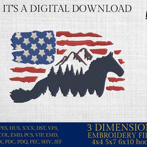 Machine Embroidery files, Usa flag horse,  embroidery files, landscape, PES, dst, xxx, hus & more