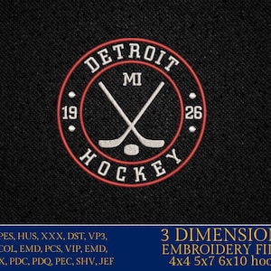 Machine Embroidery, Detroit hockey, 1926, PES, xxx, hus & more