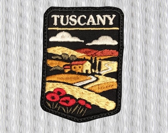 Tuscany Embroidered Patch, Italy Travel Patch, Tuscan Landscape Iron On Patch, Souvenir Badge, Farmhouse Hills Poppy Patch, Backpack Jacket