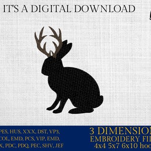 Machine Embroidery files, Jackalope File, Funny, Rabbit Design, Bunny, PES, xxx, hus & more