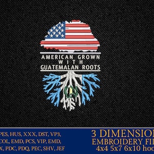 Machine Embroidery files, USA Tree Guatemalan roots, PES, xxx, hus, dst & more