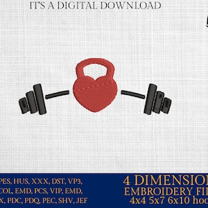 Machine Embroidery files, Barbell, Kettlebell , heart, gym, dst ,PES, xxx, hus & more