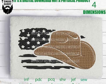 Machine Embroidery files, usa flag cowboy hat, American Flag gift idea PES, xxx, hus & more,