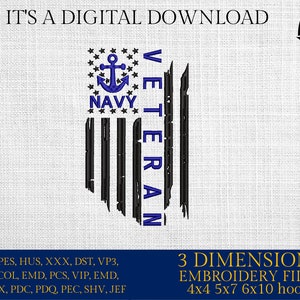 Machine Embroidery files, USA flag, Navy Veteran, American Flag, PES, xxx, hus & more