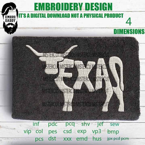 Machine Embroidery, Texas longhorn embroidery files, Texas long horn birthday gift, Texas long horn gift idea PES, xxx hus & more,