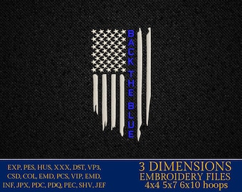 Machine Embroidery files, USA flag, police Thin Blue Line, back the blue, dst, PES, xxx, hus & more