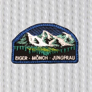 Eiger, Monch, Jungfrau, Mountain Embroidered Patch – Alpine Shield Badge, Swiss Alps, Hiking Climbing Patch