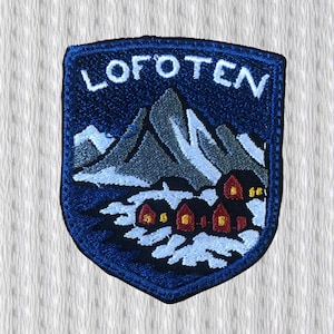 Lofoten Patch – Norway Mountains & Village Embroidered Badge – Nordic Travel Souvenir – Iron On/Sew On Patch