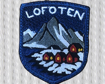 Lofoten Patch – Norway Mountains & Village Embroidered Badge – Nordic Travel Souvenir – Iron On/Sew On Patch