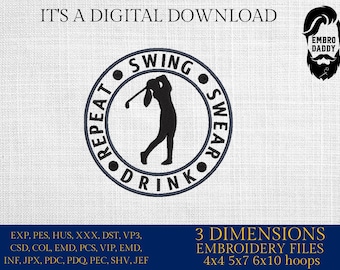 Stickmusterdatei, Swing schwöre Drink Rapport, Golf, PES, DST, Hus & mehr