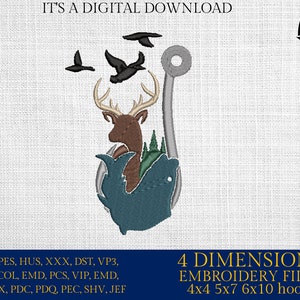 Machine Embroidery files, Fishing and Hunting hook, PES, DST, xxx, hus & more,