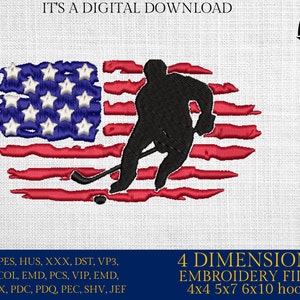 Machine Embroidery files, USA flag, hockey player, PES, DST, xxx, hus & more