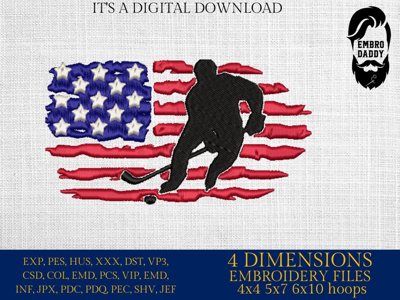 Machine Embroidery Files, USA Flag, Hockey Player, PES, DST, Xxx, Hus ...