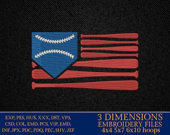 Machine Embroidery files, USA flag baseball,  DST, PES, xxx, hus & more