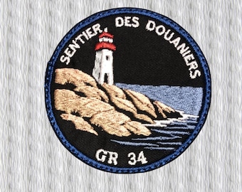 Sentier des Douaniers Embroidered Patch – Brittany Coastal Trail Badge – France Hiking Souvenir – Lighthouse Patch