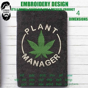 Machine Embroidery, Plant Manager funny embroidery files, gift idea PES, hus & more