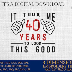 Maskinbroderifiler, det tog mig 40 år att se så här bra ut, 40-årsdag, 40 år rolig, presentidé PES, xxx, husband och mer