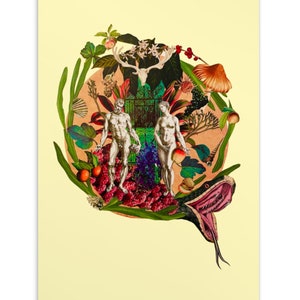 Garden Of Eden Collage Art Postcard Adam and Eve Art Gothic Botanical Art postcard collector stationary