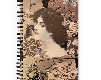 Black and White Victorian Woman Collage Art Spiral notebook, gothic, dark, journal, diary
