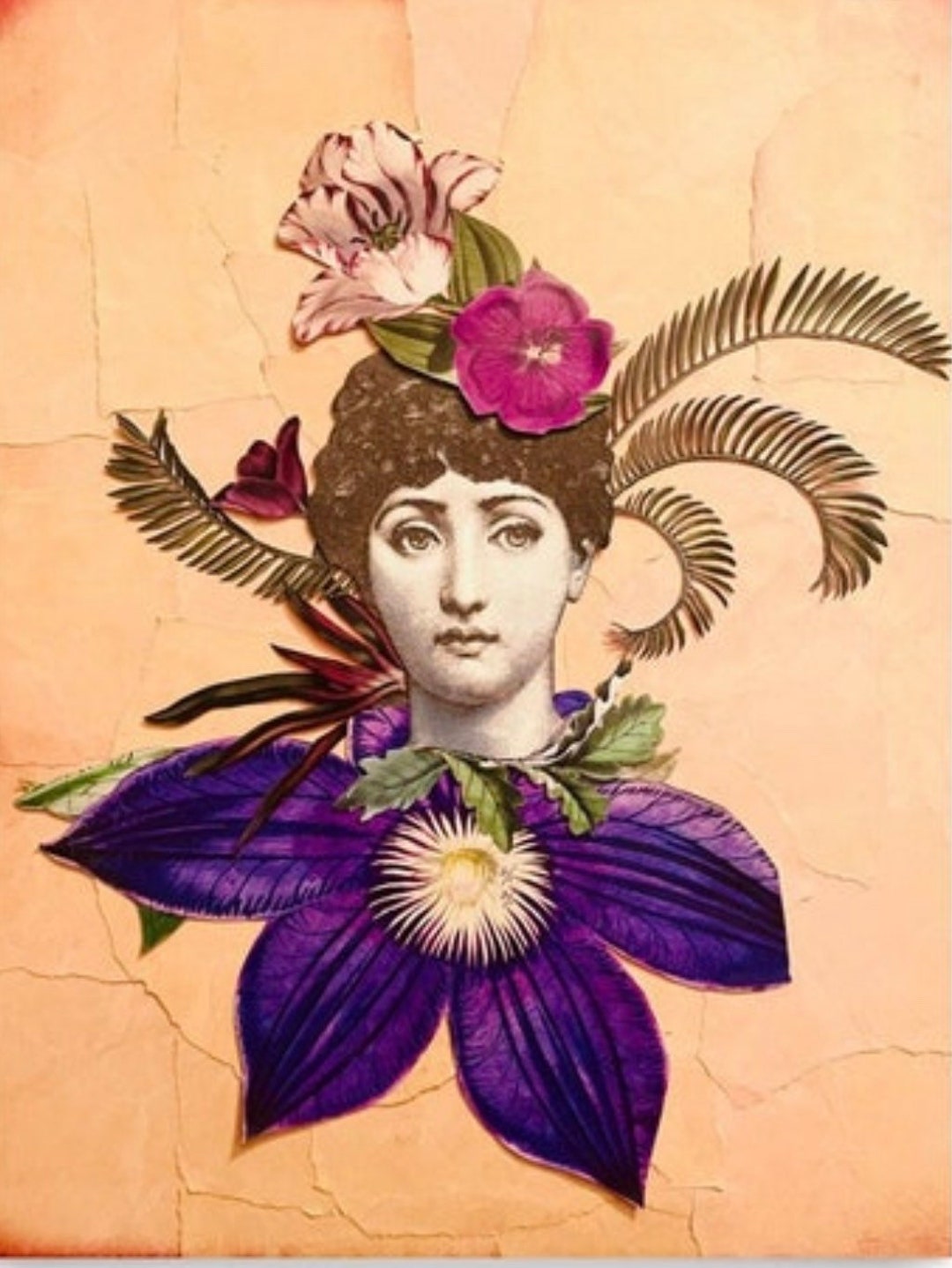 Victorian Plant Lady Collage Art Print Botanical Floral Wall Decor