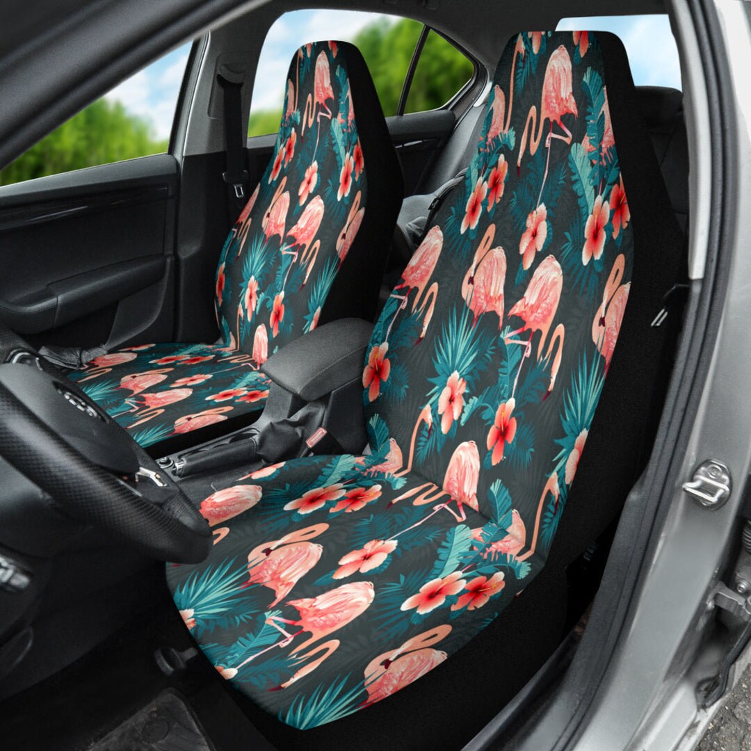 Flamingo Tropical Flowers Car Seat Covers Colorful Front Seat Etsy