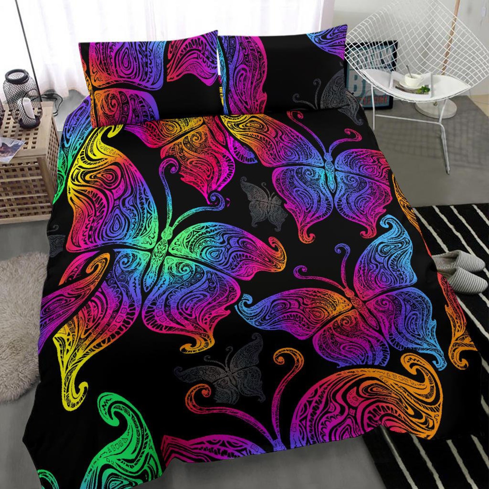 Neon Colorful Butterfly Bed Sets Bed Room Bedding Set Doona Etsy