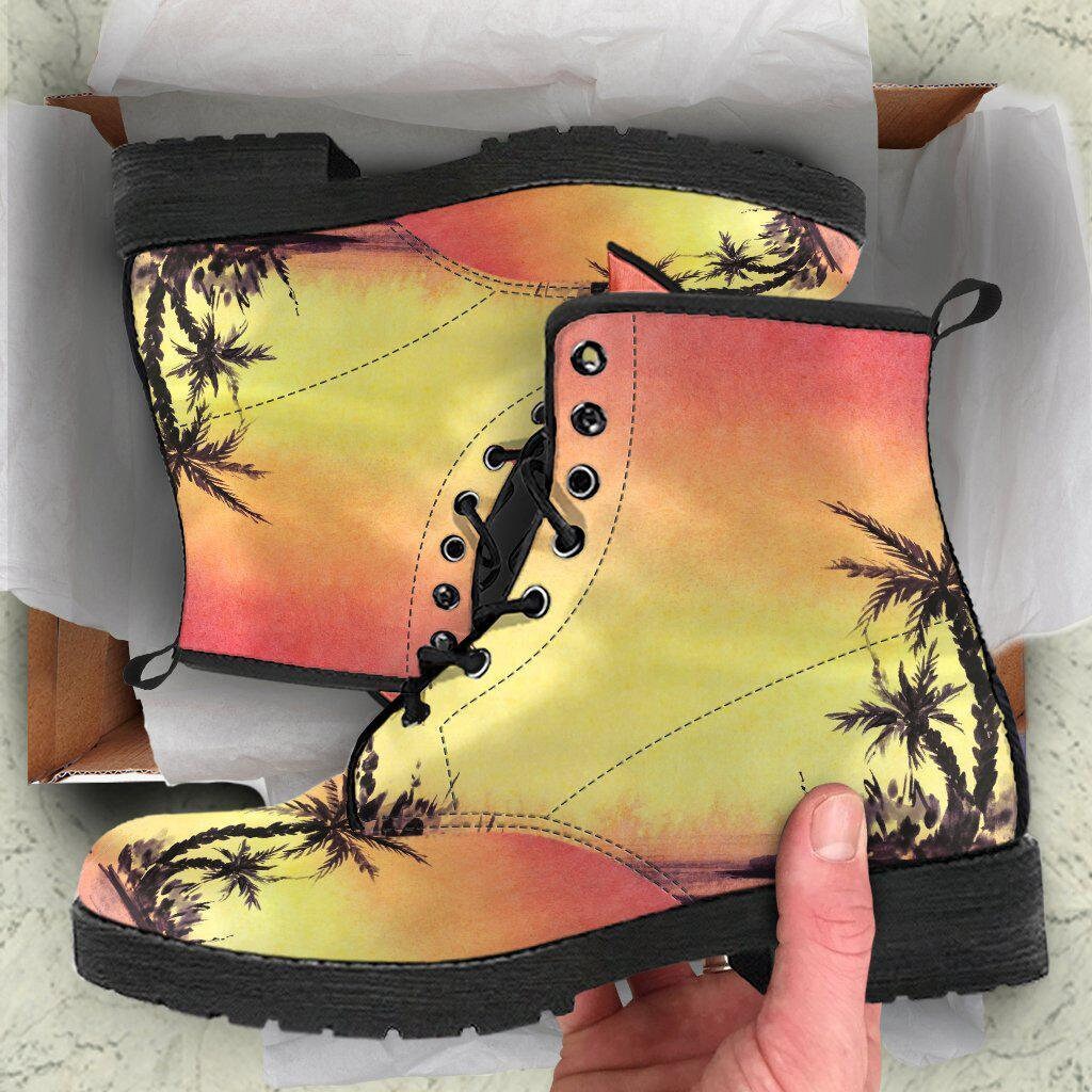 Sunset Palm Tree Womens Leather BootsLolita Combat BootsHand Etsy