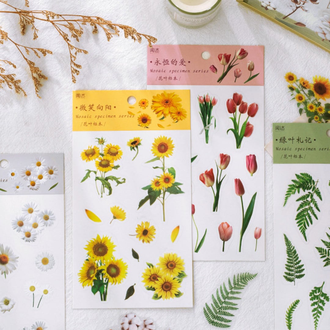 6 Styles 40Pcs/Bag Aesthetic Flower Stickers Fresh Plant Junk