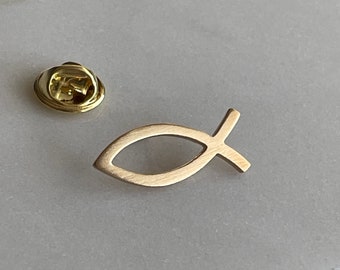 Handmade Ichthys Pin | Ichthys Lapel Pin | Fish Brooch | Fish Tie Pin | Fish Scarf Pin | Gold Plated