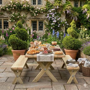 Garden Outdoor Patio Terrace X Frame Dining Table and Benches