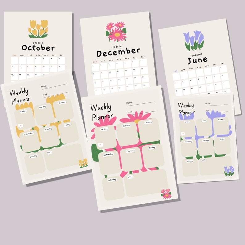 Calendrier 2024 , calendrier mensuel 2024 A4 Etsy France