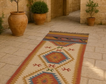 Handmade Wool Jute Kilim Rug, Handwoven Wool Jute Rug, Boho Decor Rug, Kilim Jute Rug, Flatweave Rug, Bohemian Rug, Indian Dhurrie Rug