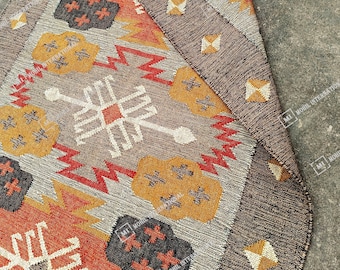 Indian Handmade Wool Jute Kilim Rug, Handwoven Wool Jute Rug, Boho Decor Rug, Kilim Jute Rug, Flatweave Rug, Bohemian Rug Indian Dhurrie Rug