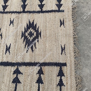 12x6 Feet Custom Size Jute Rug, Bohemian Style Jute Rug, Brown & Black Rug, Indian Dhurrie Rug, Handmade Oushak Rug, Outdoor Jute Met