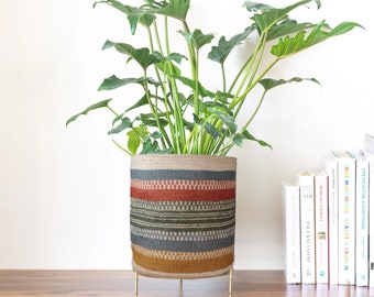 Woven Jute Basket Planter | Multicolor Stripe Boho Plant Pot Cover