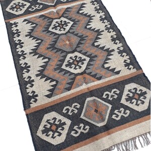 Handmade Wool Jute Rug, Indian Kilim Dhurrie Rug, Handwoven Jute Kilim Rug, Rectangle Shape Jute Rug, Flatweave Rug, Bohemian Style Rug