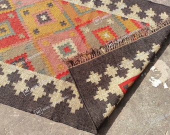Handmade Kilim Runner Rug, Customize Kilim Rug, Handwoven Wool Jute Rug, Turkish Oushak Jute Rug, Bohemian Rug, Hallway Dhurrie Jute Rug