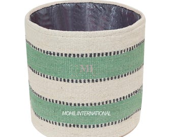Handmade Wool Jute Pot Planter, Colorful 10x10 Ft Modern Farmhouse Striped Basket Bin, Bohemian Large Area Garden Boho Planter Holder Cover
