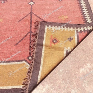 10x12 Ft Custom Wool Jute Kilim Rug, Handmade Orange Turkish Oushak Rug, Rectangle Geometric Shape Rug, Bohemian Large Area Jute Rug