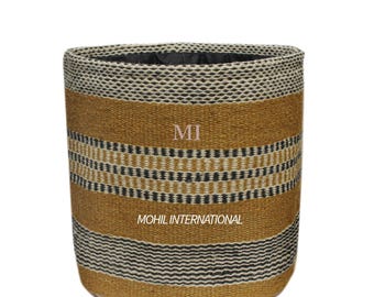 Handwoven Wool Jute Pot Planter, Natural Kilim Jute Rainbow Bohemian Garden Flower Pot Cover, Basket Large Area Boho Office Plant Holder