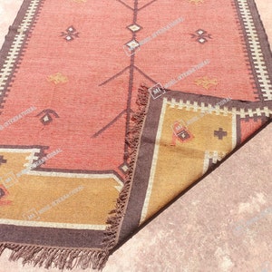 10x12 Ft Custom Wool Jute Kilim Rug, Handmade Orange Turkish Oushak Rug, Rectangle Geometric Shape Rug, Bohemian Large Area Jute Rug