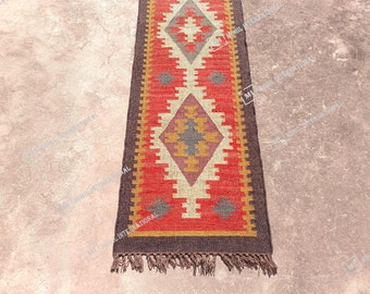 Alfombra Kilim Runner hecha a mano para decoración de escaleras / lana tejida a mano y corredor de yute, alfombra Boho, alfombra Kilim vintage, corredor Kilim personalizado, 2x30,2x35 pies