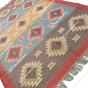 9x12 Ft Custom Wool Jute Kilim Rug, Handwoven Wool Jute Rug Runner, Multicolor Kilim Dhurrie Rug, Indian Hallway Jute Rug, Outdoor Jute Rug