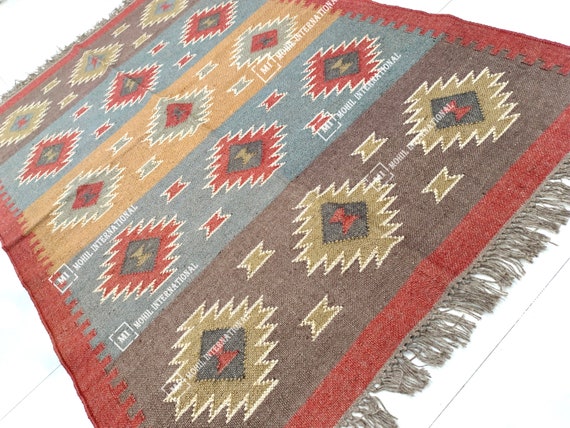 9x12 Ft Custom Wool Jute Kilim Rug, Handwoven Wool Jute Rug Runner, Multicolor Kilim Dhurrie Rug, Indian Hallway Jute Rug, Outdoor Jute Rug