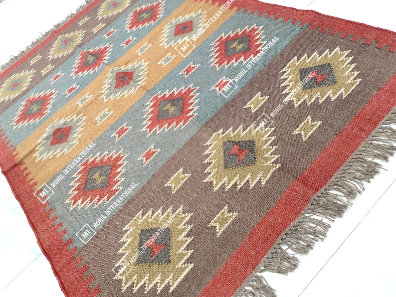 9x12 Ft Custom Wool Jute Kilim Rug, Handwoven Wool Jute Rug Runner, Multicolor Kilim Dhurrie Rug, Indian Hallway Jute Rug, Outdoor Jute Rug