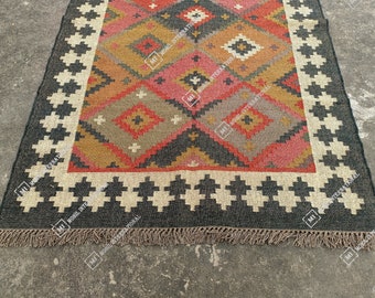 Handwoven Wool Jute Kilim Rug, Kilim Wool Jute Runner Rug, Kilim Jute Rug, Customize Jute Rug, Bohemian Rug, Indian Flatweave Dhurrie Rug
