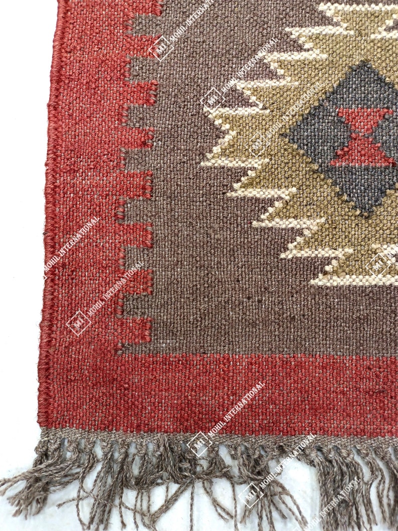 9x12 Ft Custom Wool Jute Kilim Rug, Handwoven Wool Jute Rug Runner, Multicolor Kilim Dhurrie Rug, Indian Hallway Jute Rug, Outdoor Jute Rug