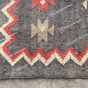 Handwoven Kilim Rug, Wool Jute Kilim Rug, Handmade Kilim Dhurrie Rug, Indian Jute Area Rug, Black Wool Jute Rug, Stairway Jute Rug